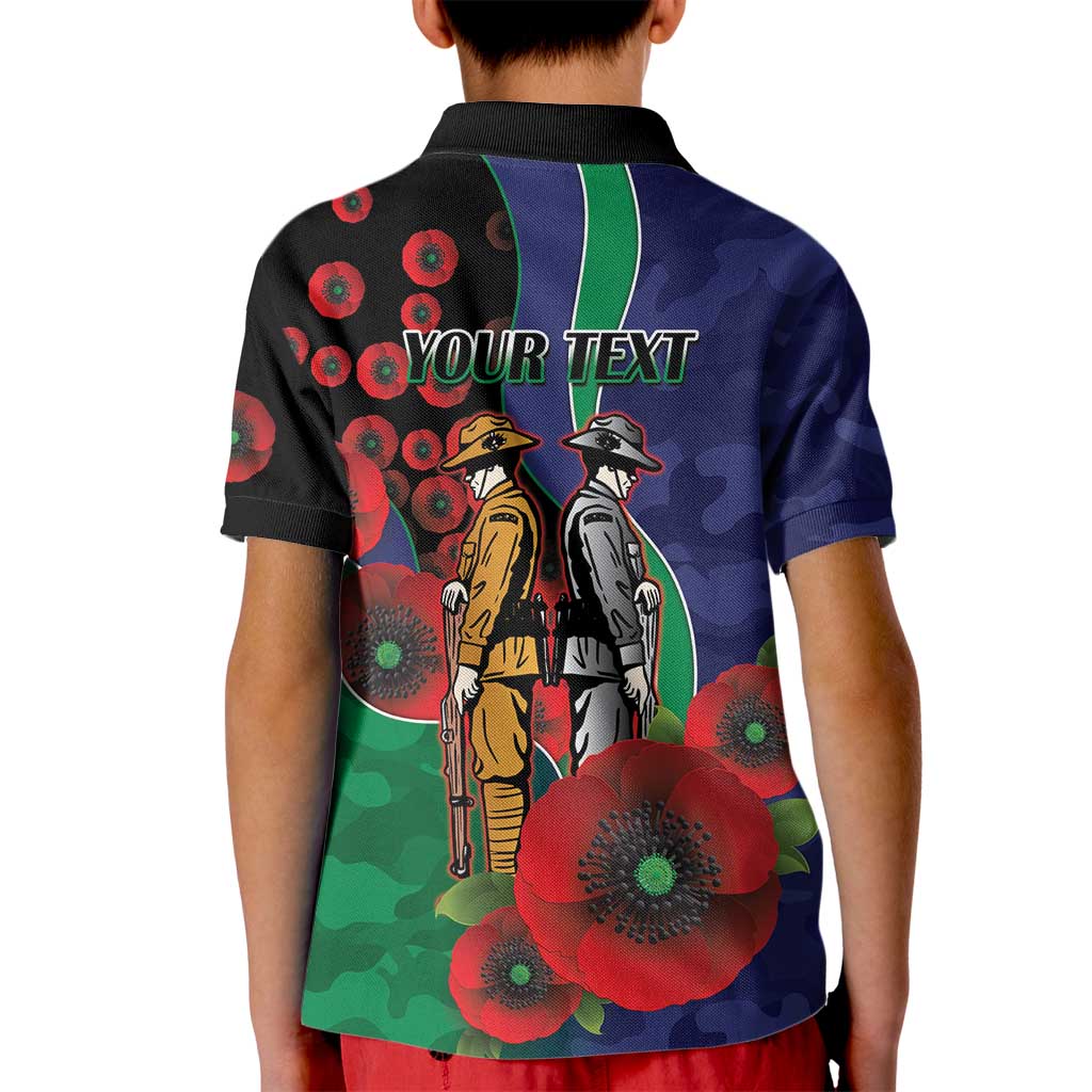 New Zealand Warriors ANZAC Personalised Kid Polo Shirt Lest We Forget Poppy Camo