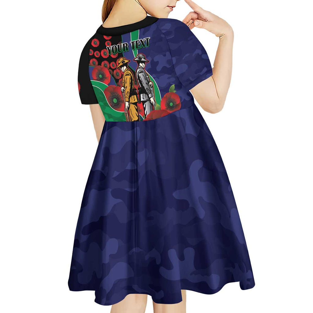 New Zealand Warriors ANZAC Personalised Kid Short Sleeve Dress Lest We Forget Poppy Camo