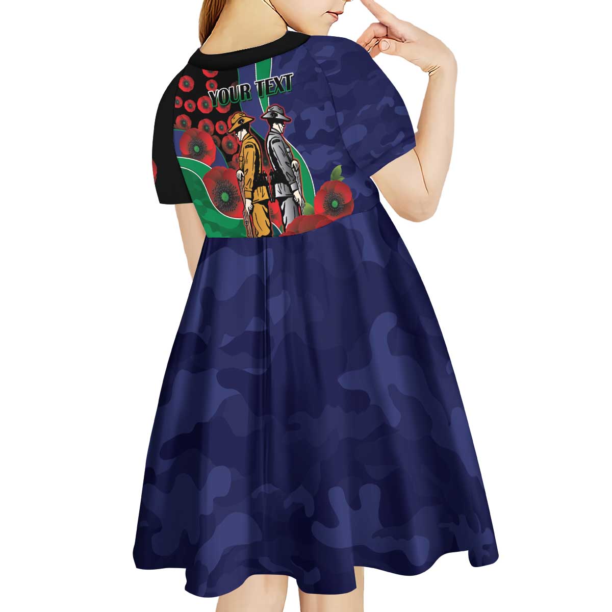New Zealand Warriors ANZAC Personalised Kid Short Sleeve Dress Lest We Forget Poppy Camo