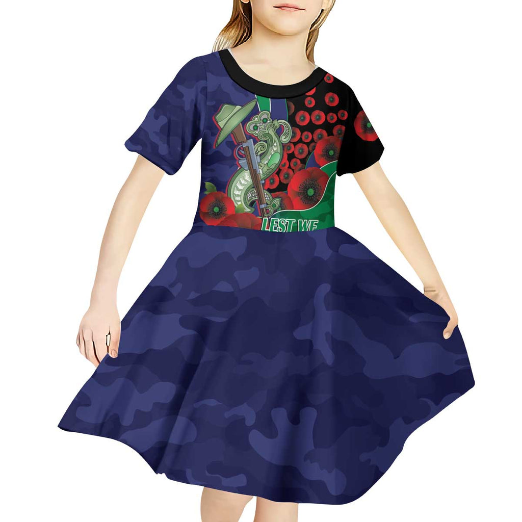 New Zealand Warriors ANZAC Personalised Kid Short Sleeve Dress Lest We Forget Poppy Camo