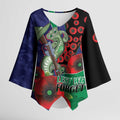 New Zealand Warriors ANZAC Personalised Kimono Sleeve Blouse Lest We Forget Poppy Camo