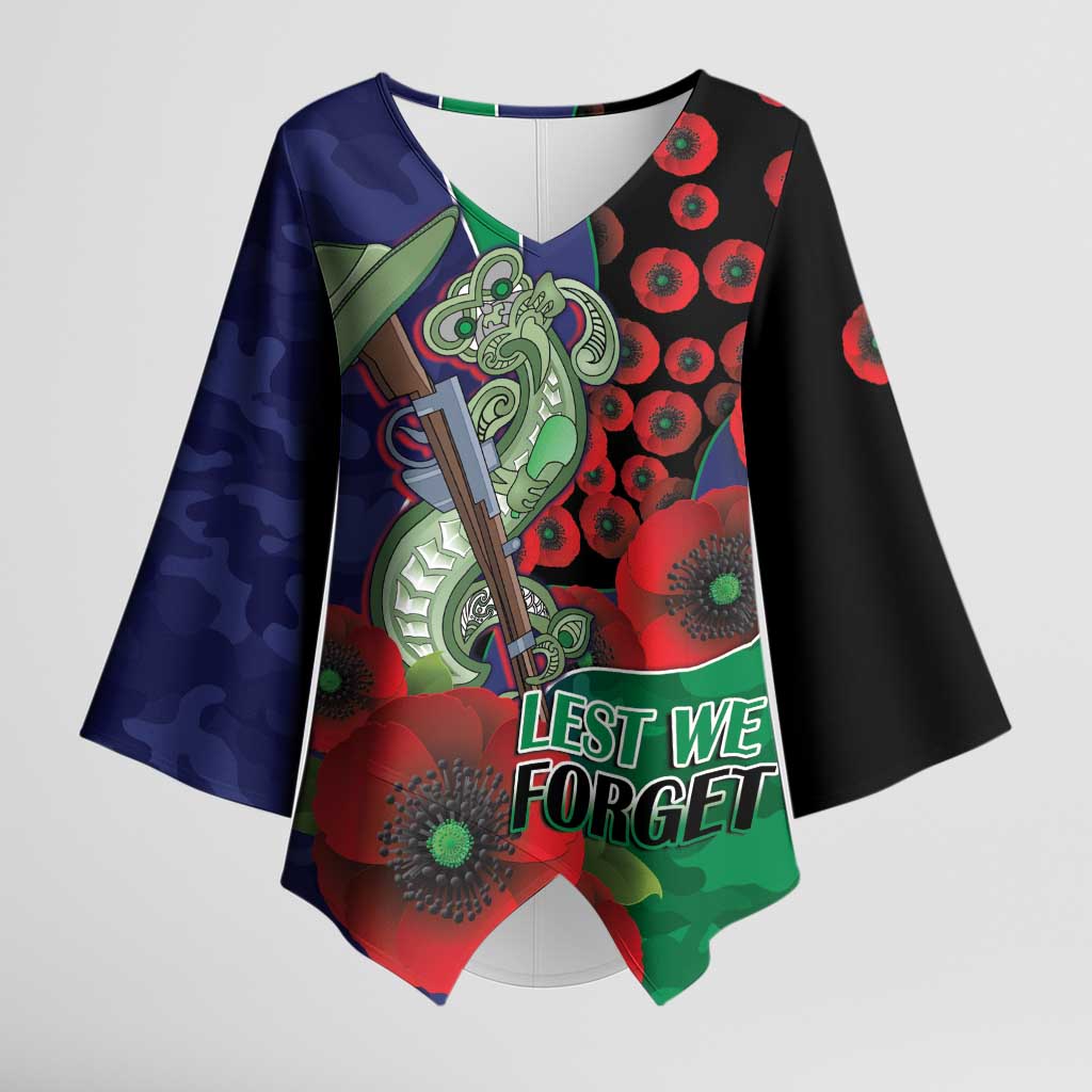 New Zealand Warriors ANZAC Personalised Kimono Sleeve Blouse Lest We Forget Poppy Camo
