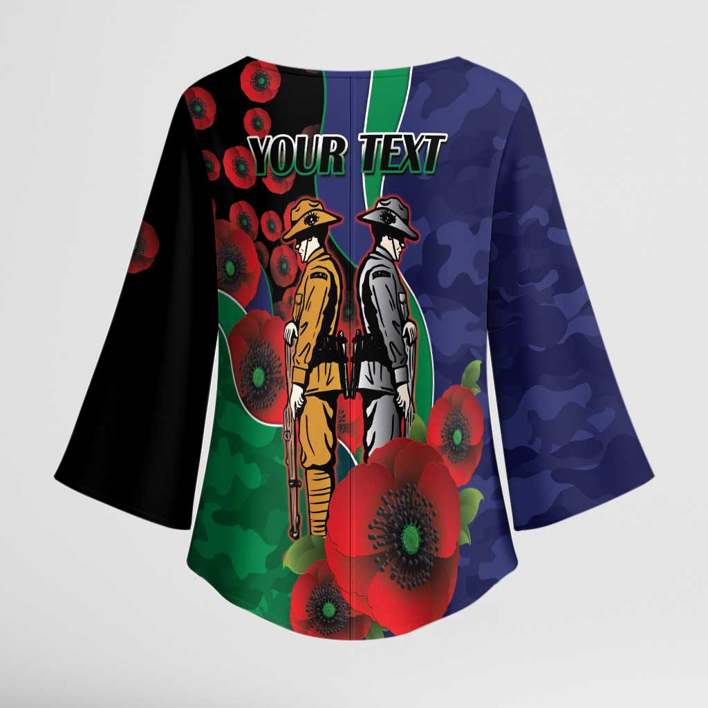 New Zealand Warriors ANZAC Personalised Kimono Sleeve Blouse Lest We Forget Poppy Camo