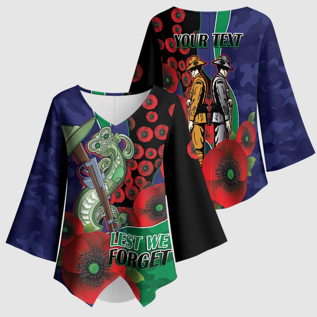 New Zealand Warriors ANZAC Personalised Kimono Sleeve Blouse Lest We Forget Poppy Camo