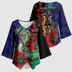 New Zealand Warriors ANZAC Personalised Kimono Sleeve Blouse Lest We Forget Poppy Camo