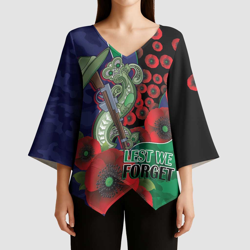 New Zealand Warriors ANZAC Personalised Kimono Sleeve Blouse Lest We Forget Poppy Camo