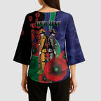 New Zealand Warriors ANZAC Personalised Kimono Sleeve Blouse Lest We Forget Poppy Camo