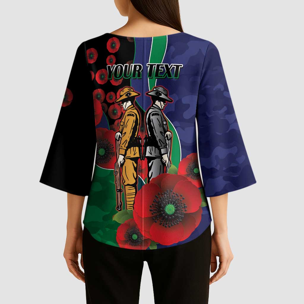 New Zealand Warriors ANZAC Personalised Kimono Sleeve Blouse Lest We Forget Poppy Camo