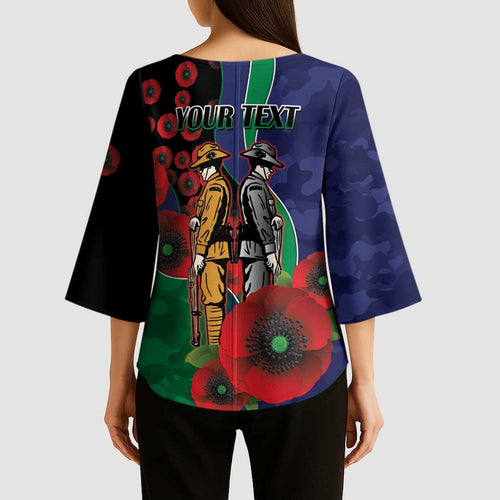 New Zealand Warriors ANZAC Personalised Kimono Sleeve Blouse Lest We Forget Poppy Camo