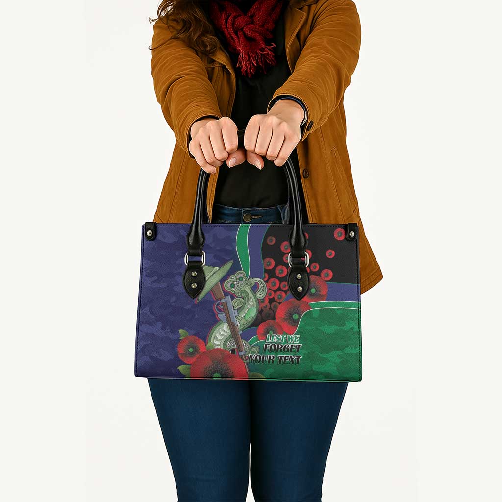 New Zealand Warriors ANZAC Personalised Leather Bag Lest We Forget Poppy Camo