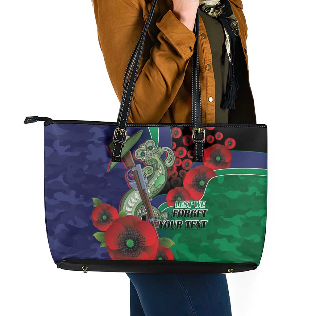 New Zealand Warriors ANZAC Personalised Leather Tote Bag Lest We Forget Poppy Camo