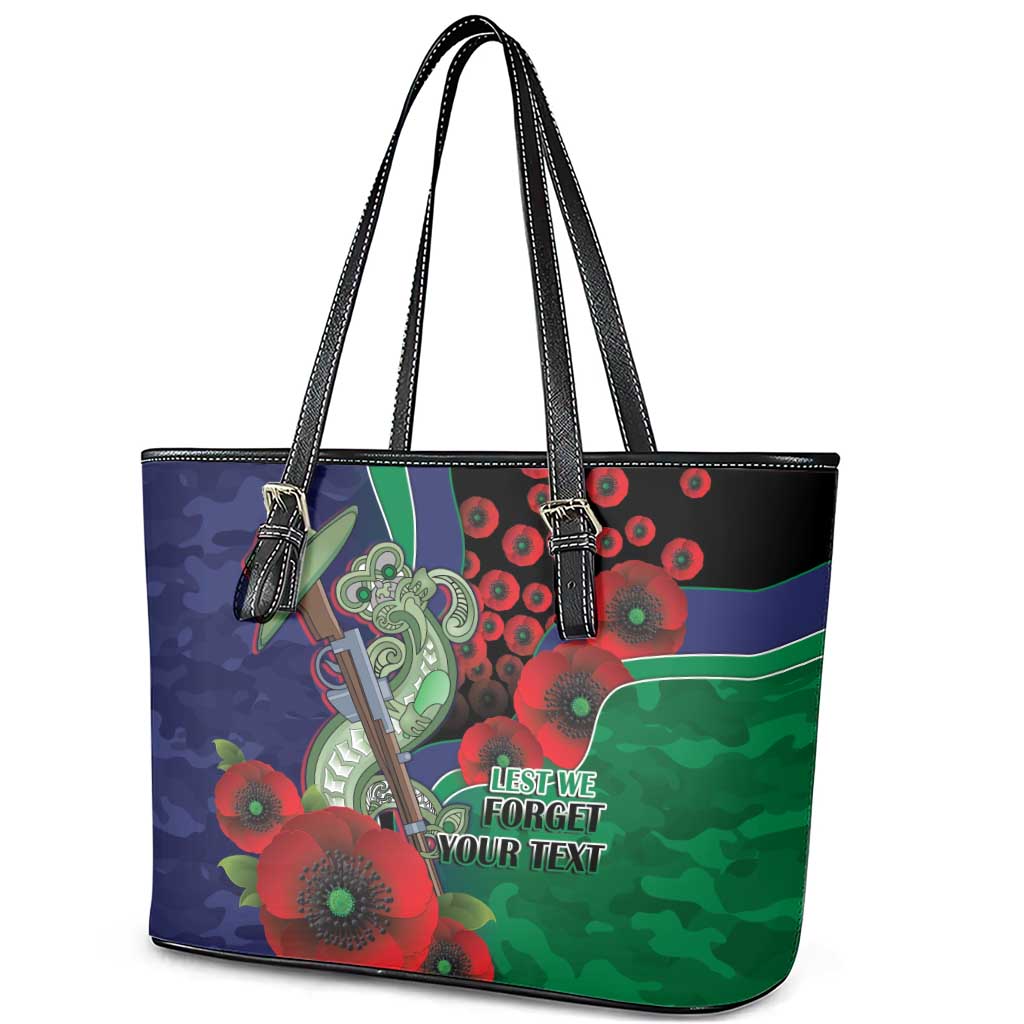 New Zealand Warriors ANZAC Personalised Leather Tote Bag Lest We Forget Poppy Camo