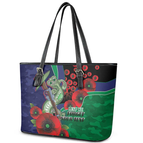 New Zealand Warriors ANZAC Personalised Leather Tote Bag Lest We Forget Poppy Camo