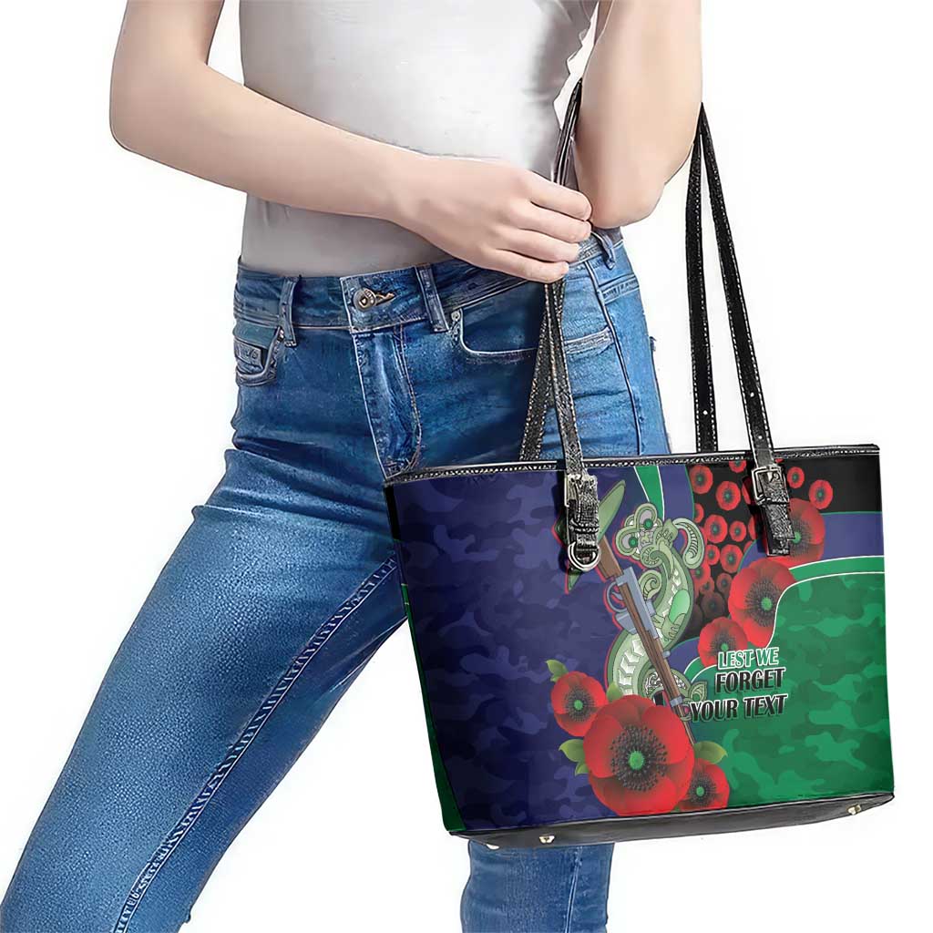 New Zealand Warriors ANZAC Personalised Leather Tote Bag Lest We Forget Poppy Camo