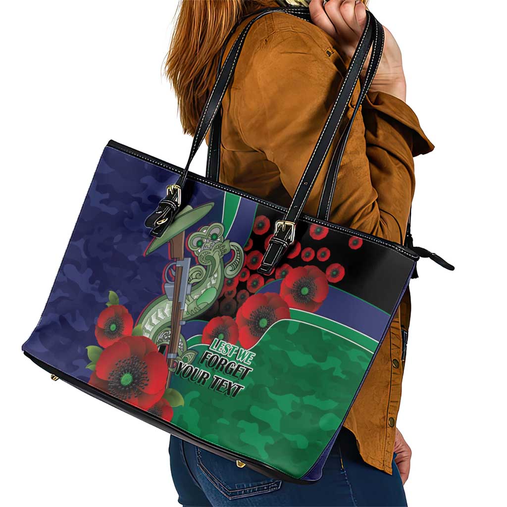 New Zealand Warriors ANZAC Personalised Leather Tote Bag Lest We Forget Poppy Camo