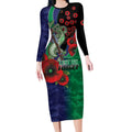 New Zealand Warriors ANZAC Personalised Long Sleeve Bodycon Dress Lest We Forget Poppy Camo