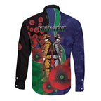 New Zealand Warriors ANZAC Personalised Long Sleeve Button Shirt Lest We Forget Poppy Camo