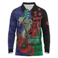 New Zealand Warriors ANZAC Personalised Long Sleeve Polo Shirt Lest We Forget Poppy Camo