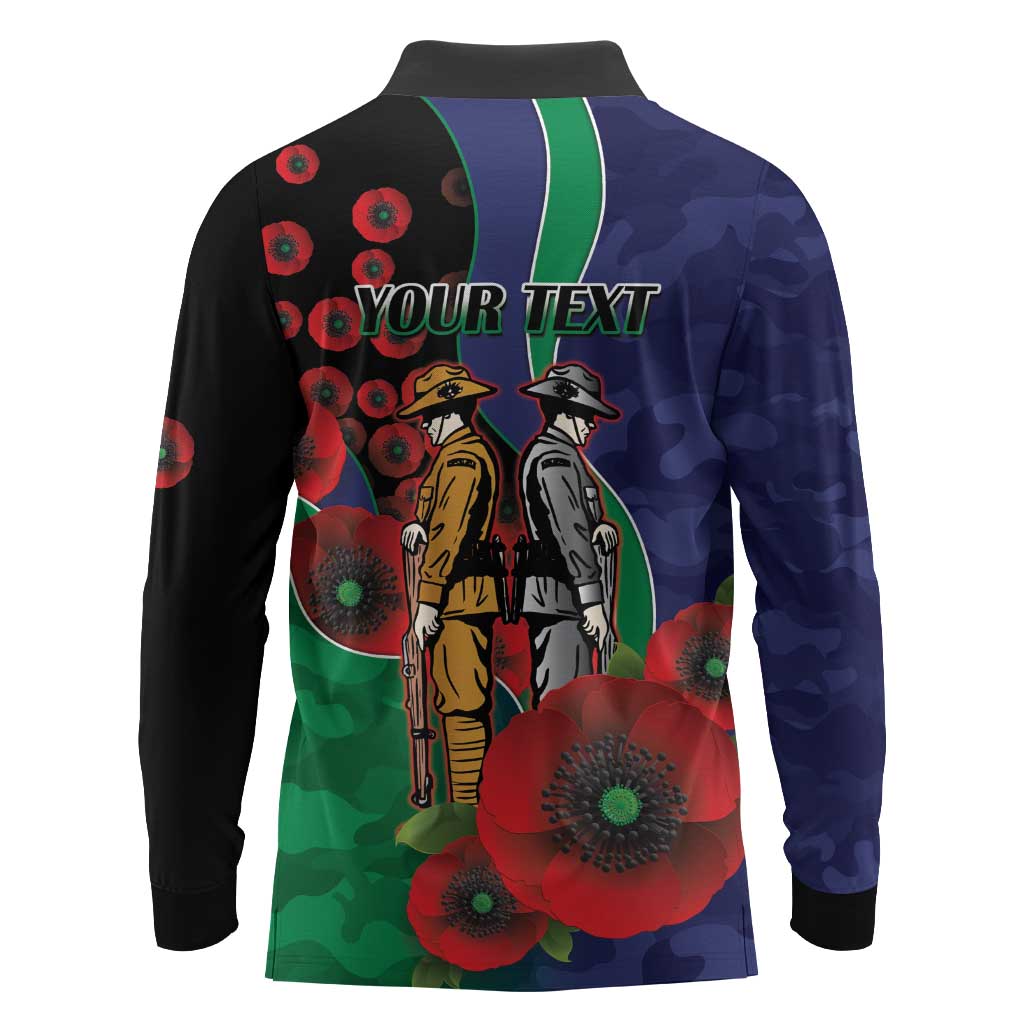 New Zealand Warriors ANZAC Personalised Long Sleeve Polo Shirt Lest We Forget Poppy Camo