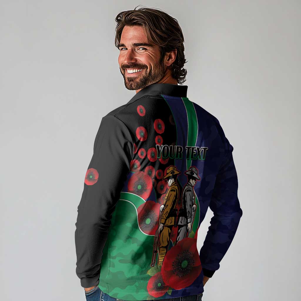 New Zealand Warriors ANZAC Personalised Long Sleeve Polo Shirt Lest We Forget Poppy Camo