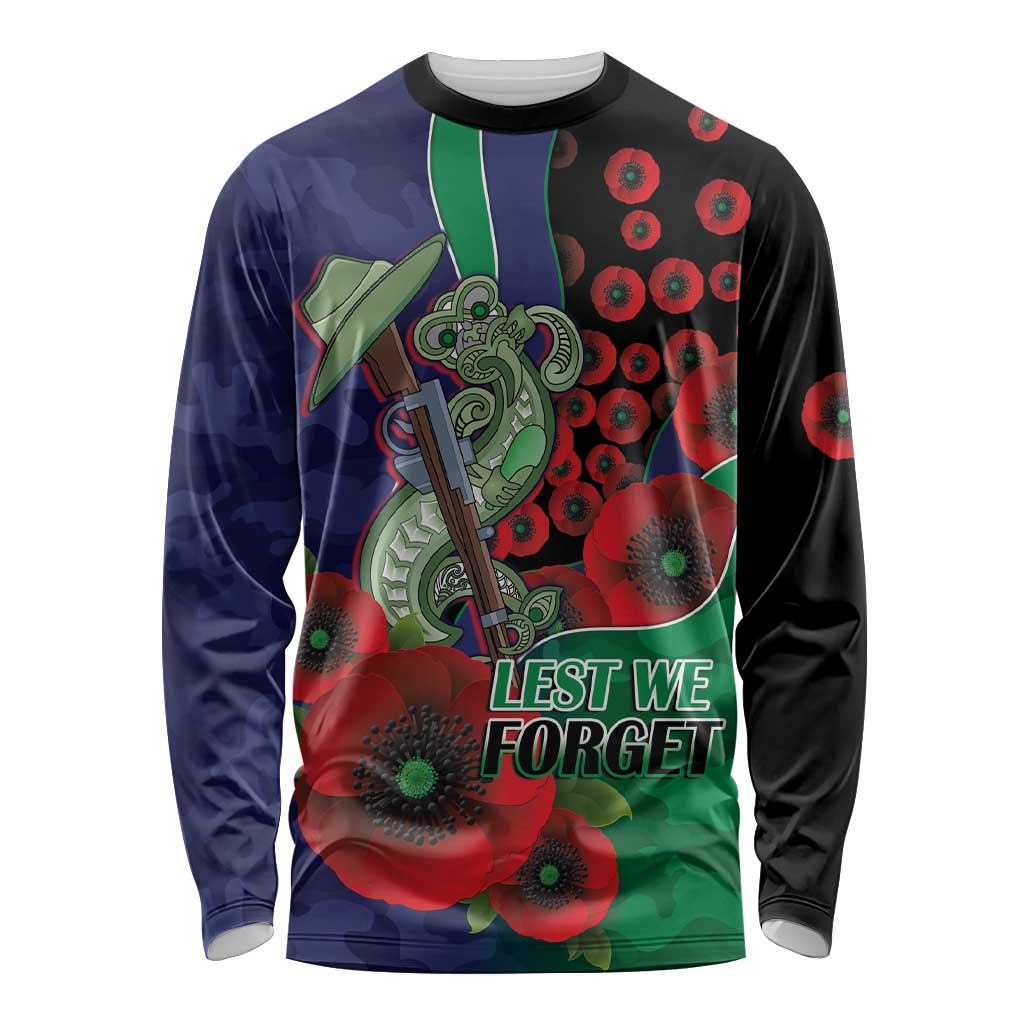 New Zealand Warriors ANZAC Personalised Long Sleeve Shirt Lest We Forget Poppy Camo
