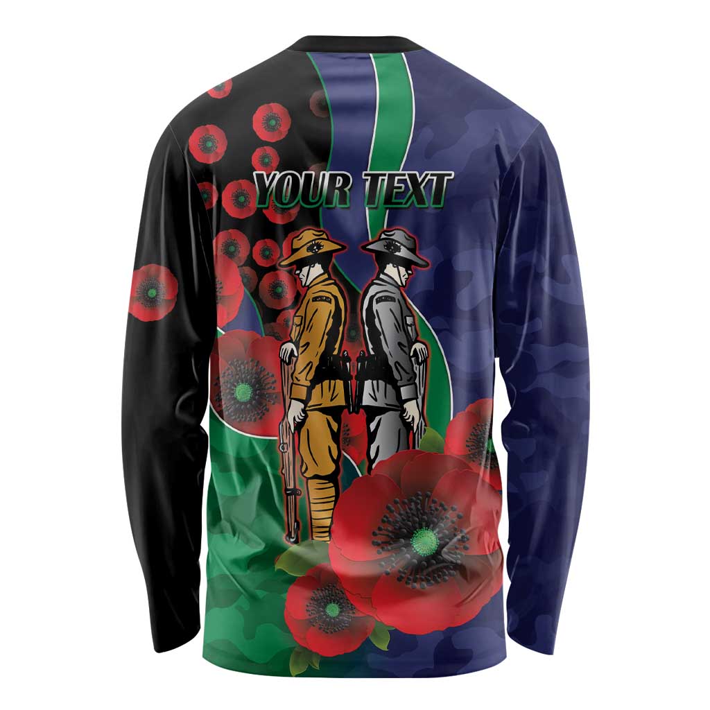 New Zealand Warriors ANZAC Personalised Long Sleeve Shirt Lest We Forget Poppy Camo