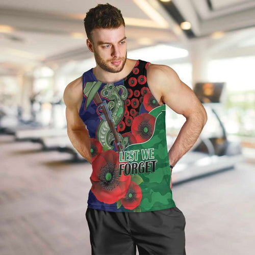 New Zealand Warriors ANZAC Personalised Men Tank Top Lest We Forget Poppy Camo