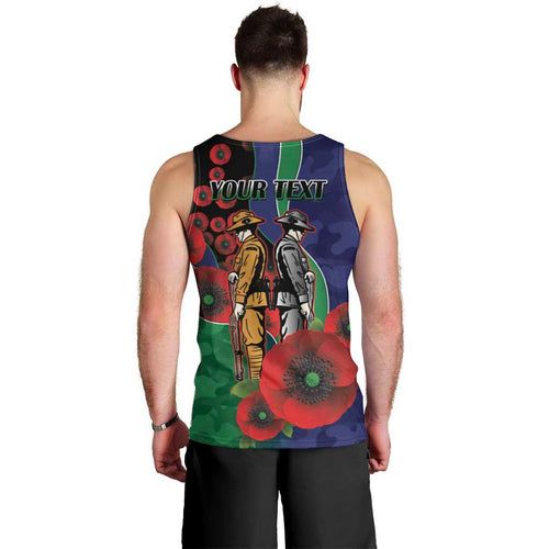 New Zealand Warriors ANZAC Personalised Men Tank Top Lest We Forget Poppy Camo