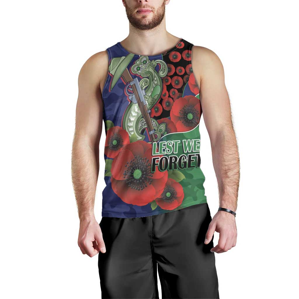 New Zealand Warriors ANZAC Personalised Men Tank Top Lest We Forget Poppy Camo