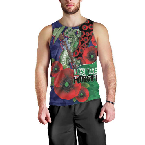 New Zealand Warriors ANZAC Personalised Men Tank Top Lest We Forget Poppy Camo