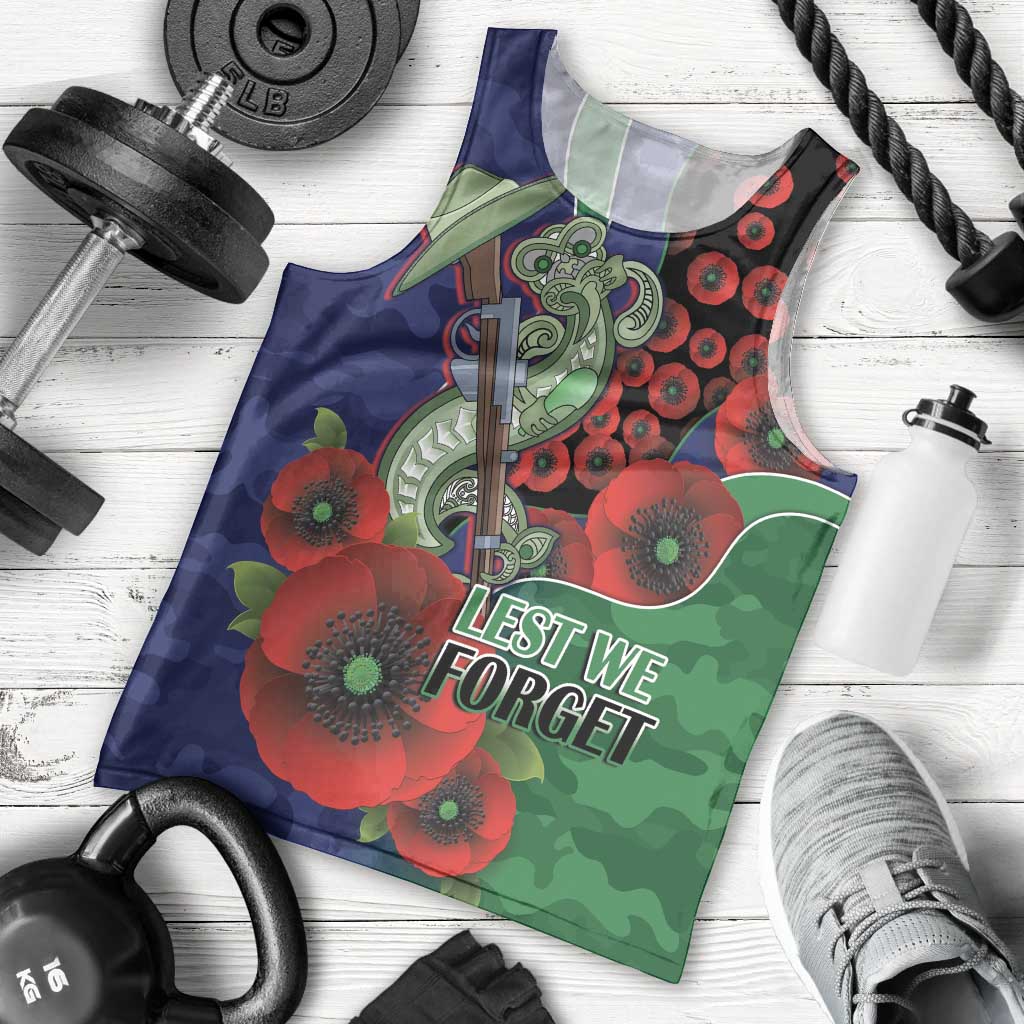 New Zealand Warriors ANZAC Personalised Men Tank Top Lest We Forget Poppy Camo