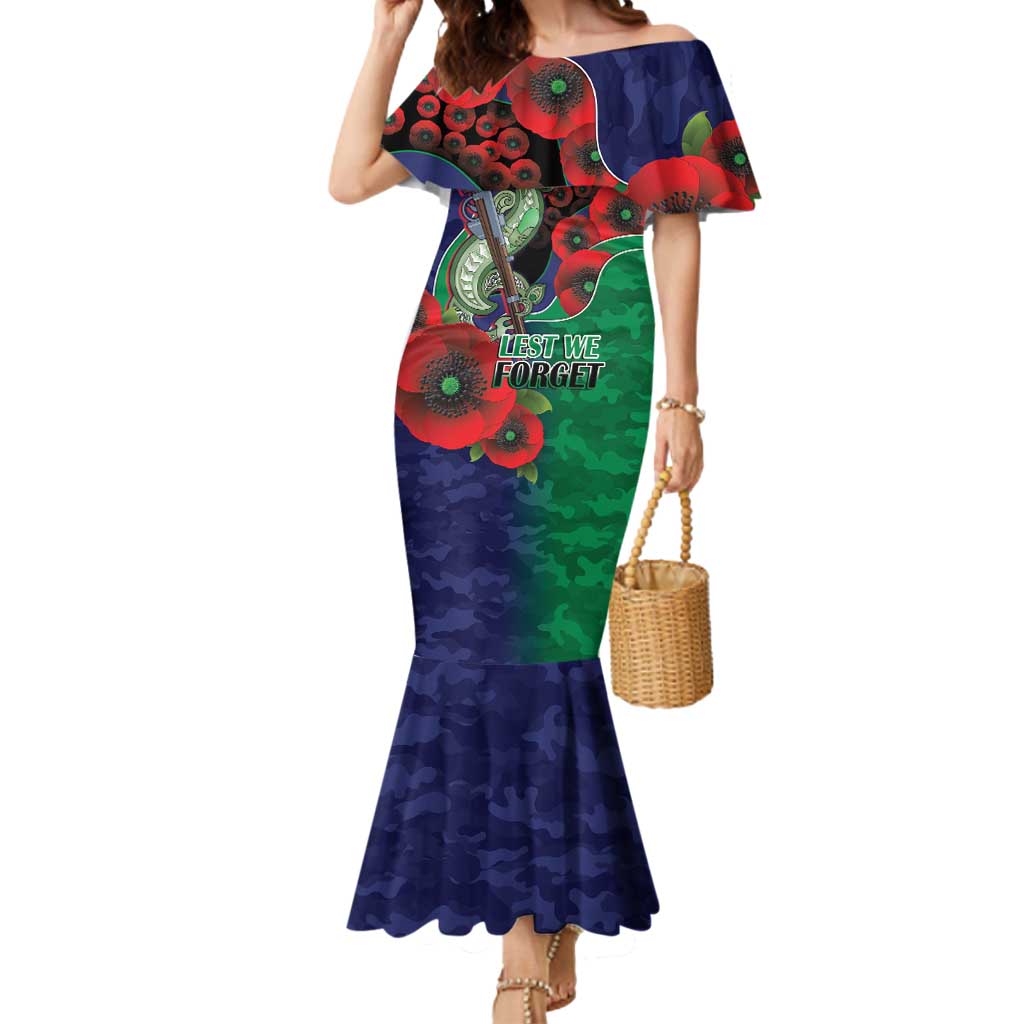 New Zealand Warriors ANZAC Personalised Mermaid Dress Lest We Forget Poppy Camo