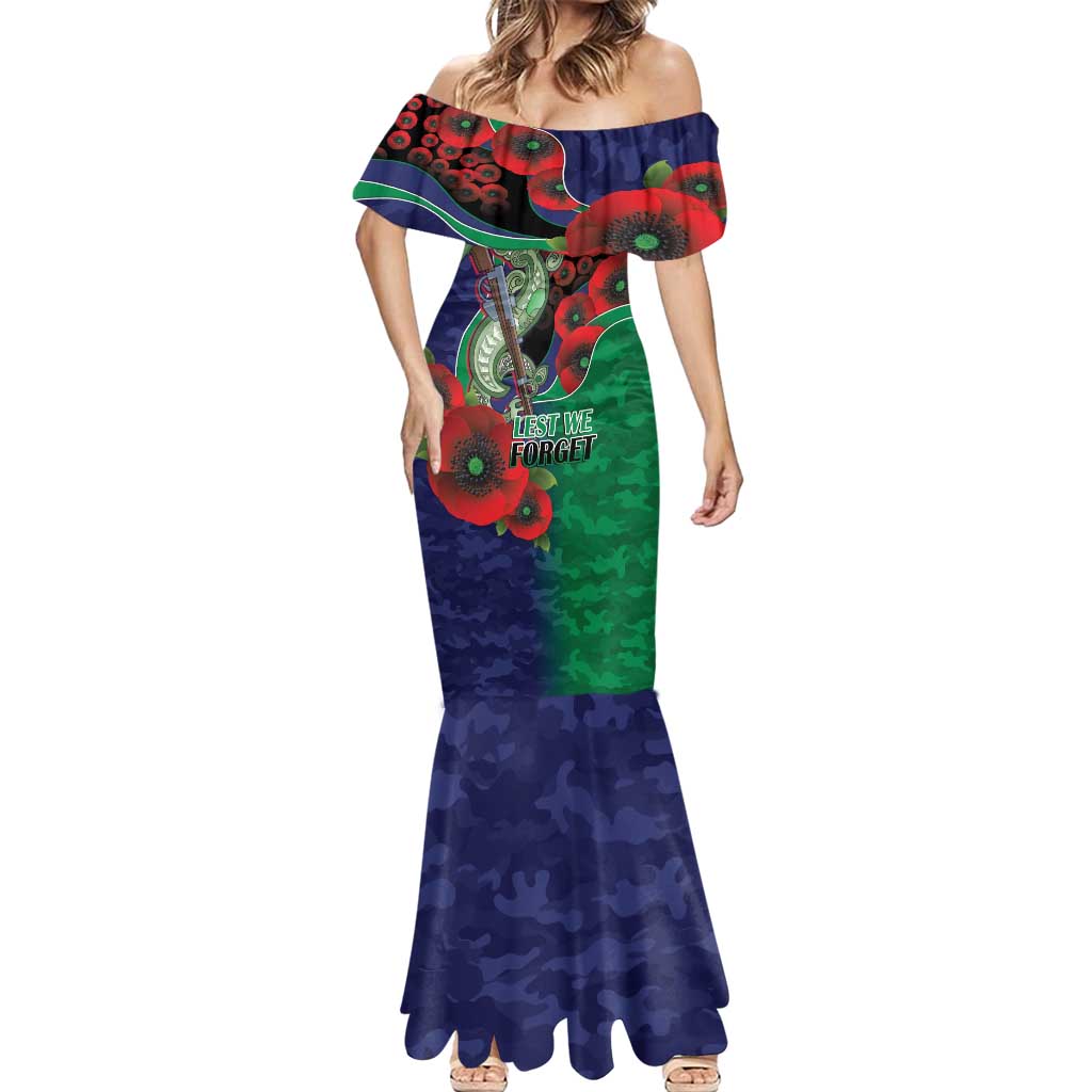 New Zealand Warriors ANZAC Personalised Mermaid Dress Lest We Forget Poppy Camo