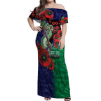 New Zealand Warriors ANZAC Personalised Off Shoulder Maxi Dress Lest We Forget Poppy Camo