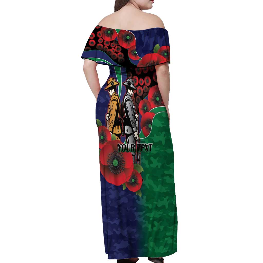 New Zealand Warriors ANZAC Personalised Off Shoulder Maxi Dress Lest We Forget Poppy Camo