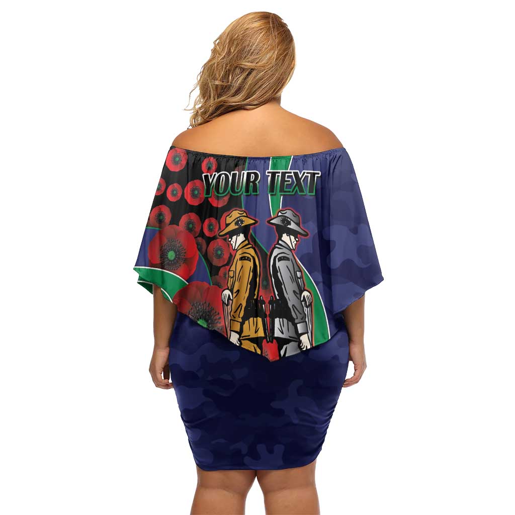New Zealand Warriors ANZAC Personalised Off Shoulder Short Dress Lest We Forget Poppy Camo