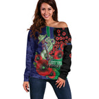 New Zealand Warriors ANZAC Personalised Off Shoulder Sweater Lest We Forget Poppy Camo