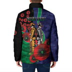 New Zealand Warriors ANZAC Personalised Padded Jacket Lest We Forget Poppy Camo