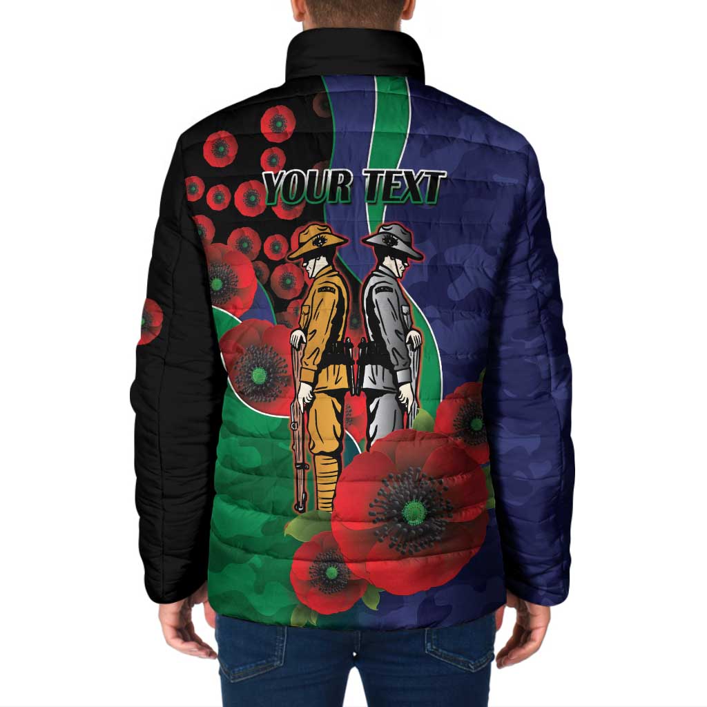 New Zealand Warriors ANZAC Personalised Padded Jacket Lest We Forget Poppy Camo