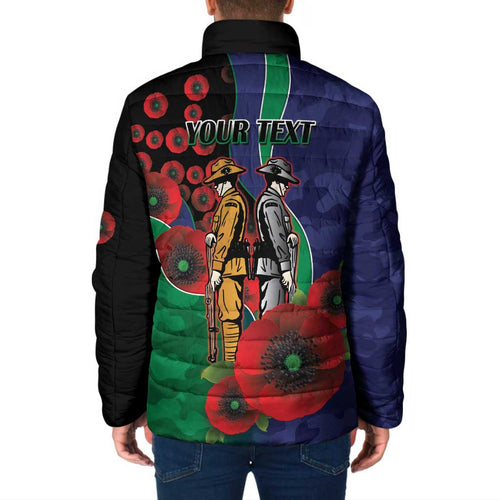 New Zealand Warriors ANZAC Personalised Padded Jacket Lest We Forget Poppy Camo