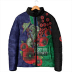 New Zealand Warriors ANZAC Personalised Padded Jacket Lest We Forget Poppy Camo