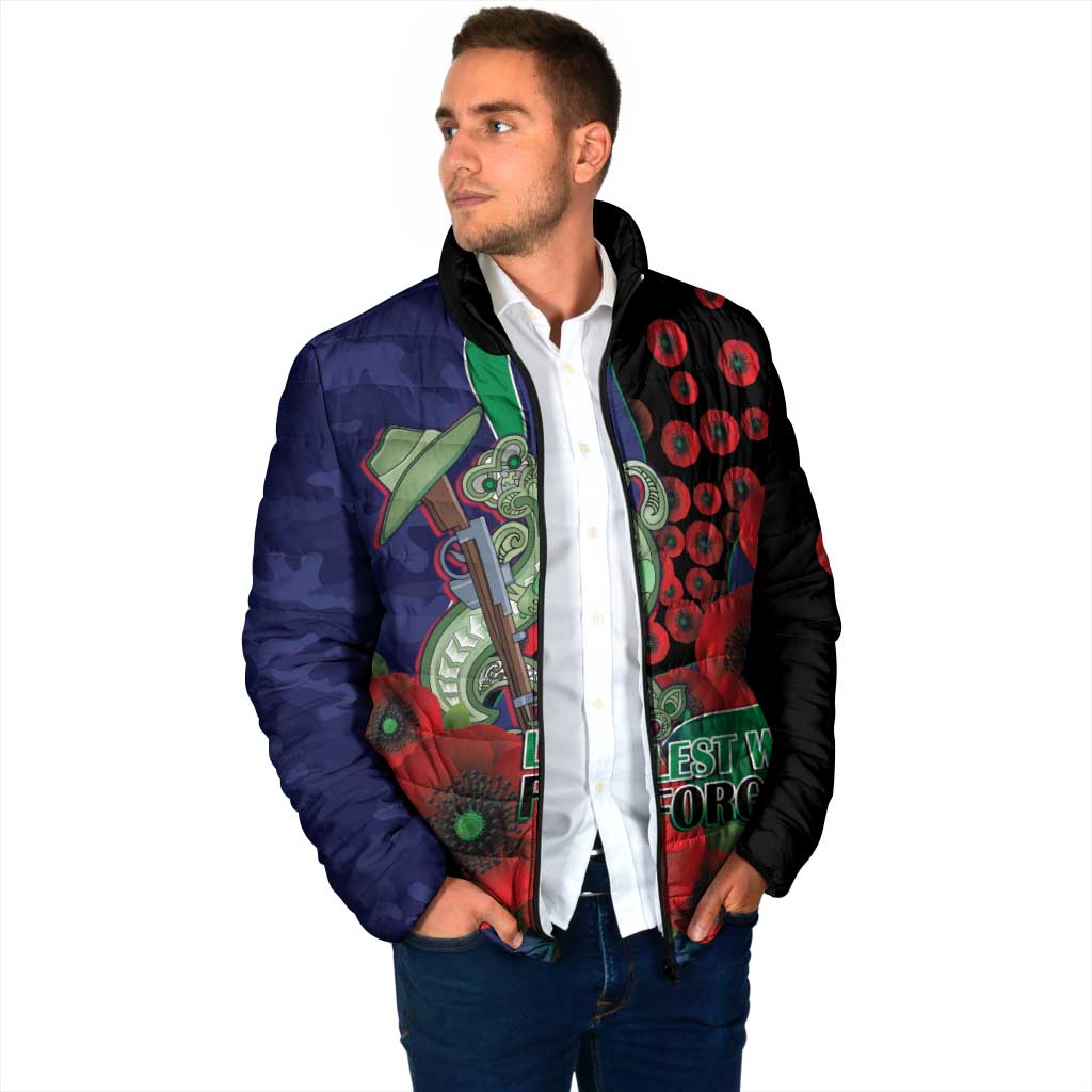 New Zealand Warriors ANZAC Personalised Padded Jacket Lest We Forget Poppy Camo