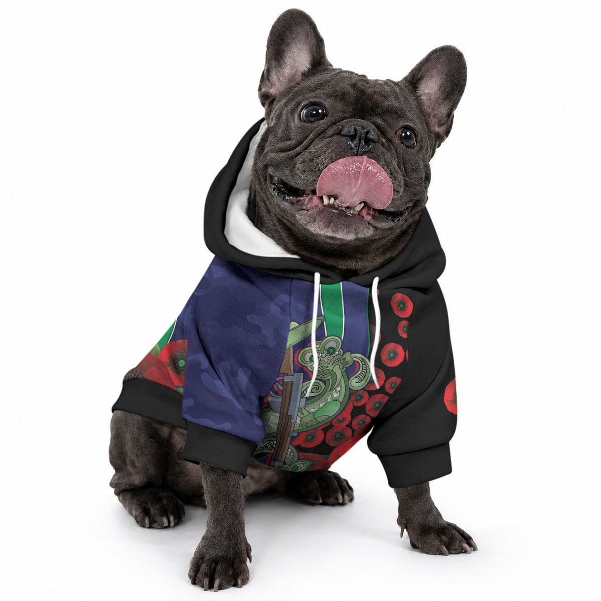 New Zealand Warriors ANZAC Personalised Pet Hoodie Lest We Forget Poppy Camo