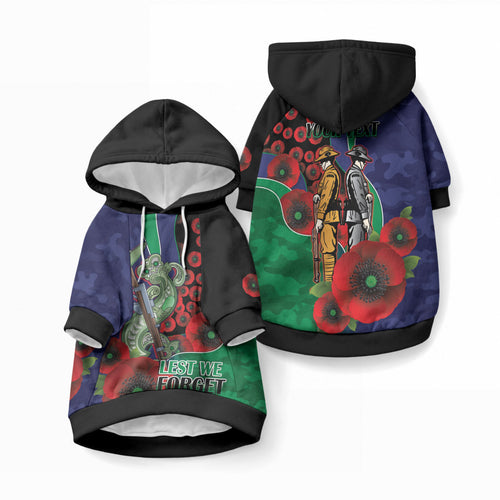 New Zealand Warriors ANZAC Personalised Pet Hoodie Lest We Forget Poppy Camo