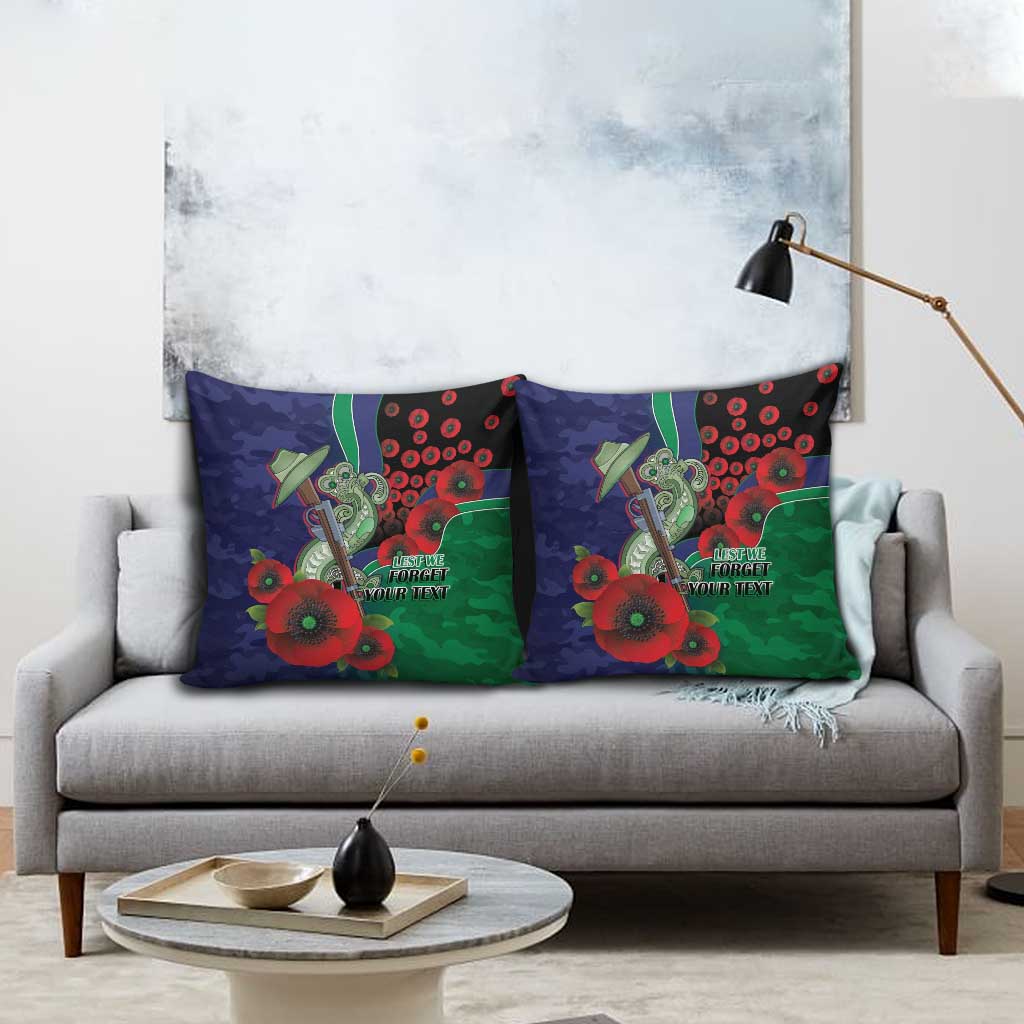 New Zealand Warriors ANZAC Personalised Pillow Cover Lest We Forget Poppy Camo