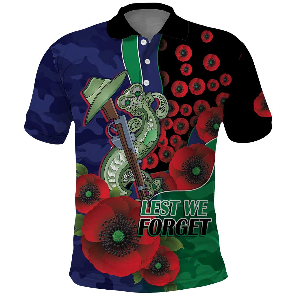 New Zealand Warriors ANZAC Personalised Polo Shirt Lest We Forget Poppy Camo