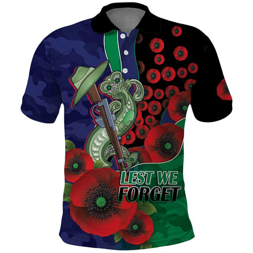 New Zealand Warriors ANZAC Personalised Polo Shirt Lest We Forget Poppy Camo