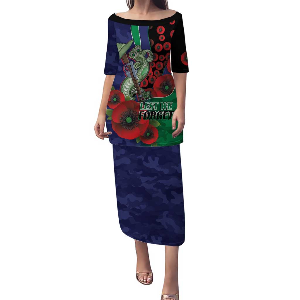 New Zealand Warriors ANZAC Personalised Puletasi Lest We Forget Poppy Camo