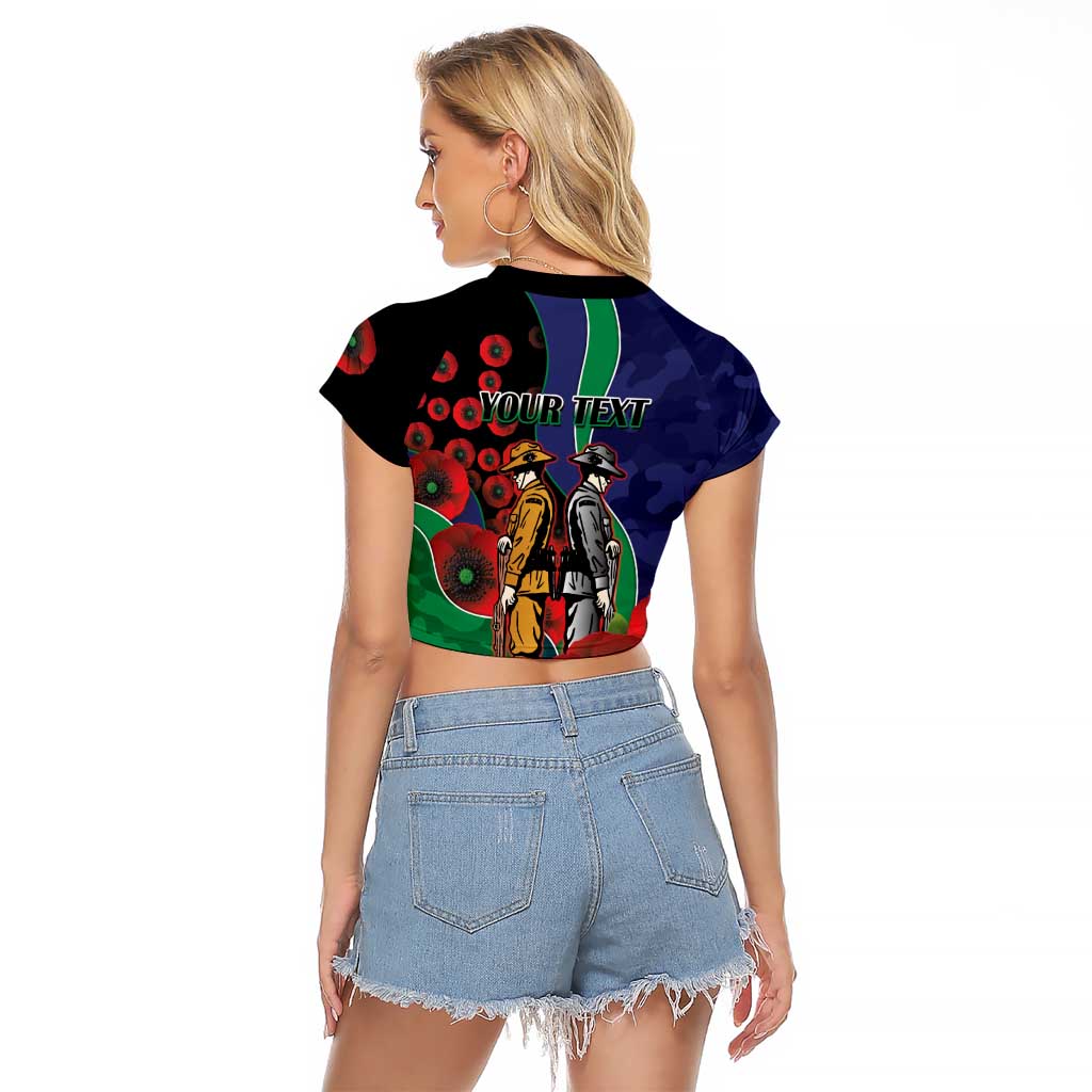 New Zealand Warriors ANZAC Personalised Raglan Cropped T Shirt Lest We Forget Poppy Camo