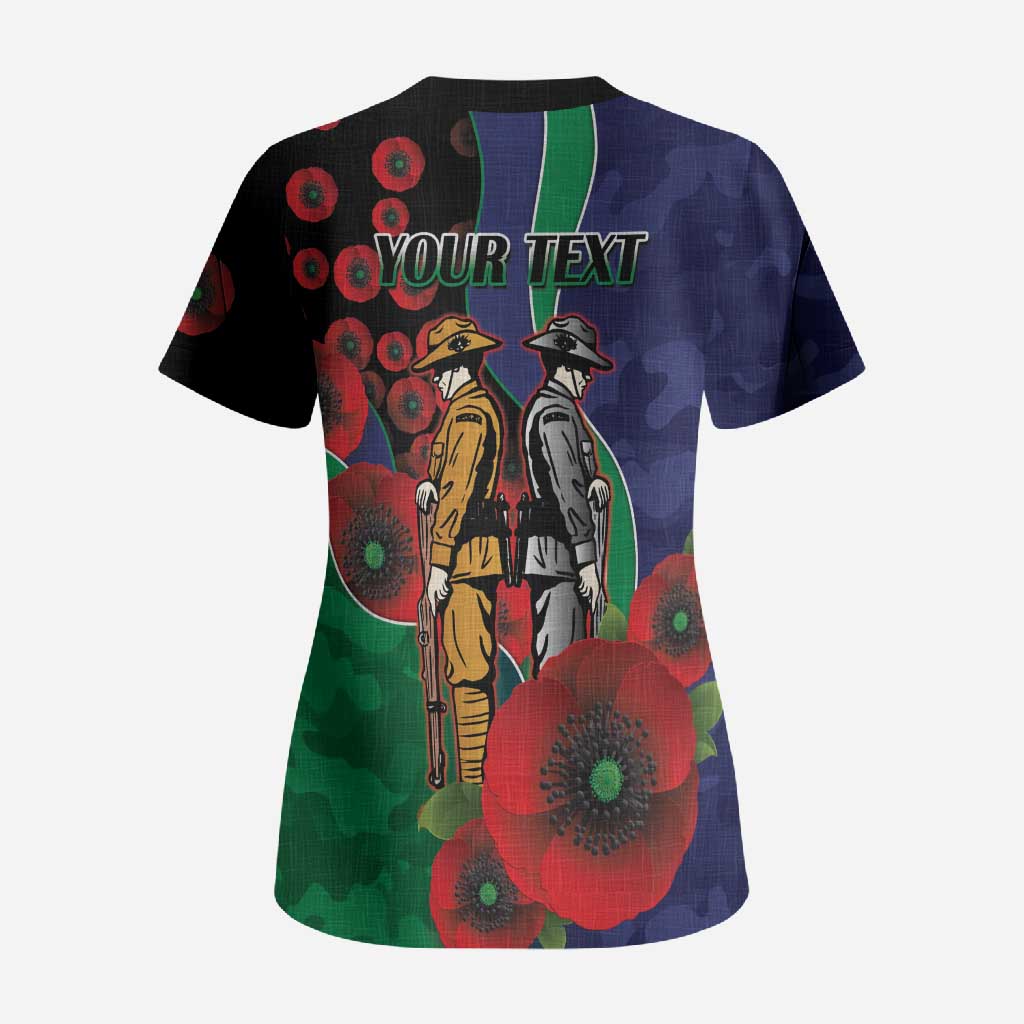 New Zealand Warriors ANZAC Personalised Scrub Top Lest We Forget Poppy Camo